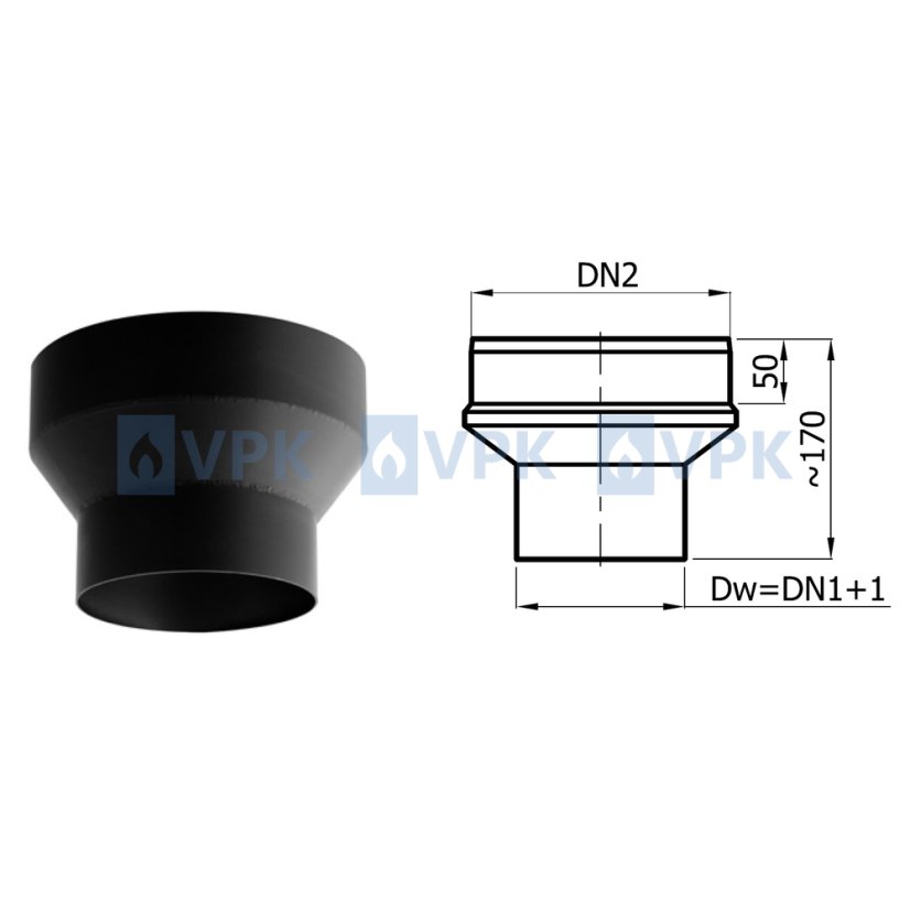 KC20 - Redukcia ø120/180 mm (smer po dyme)