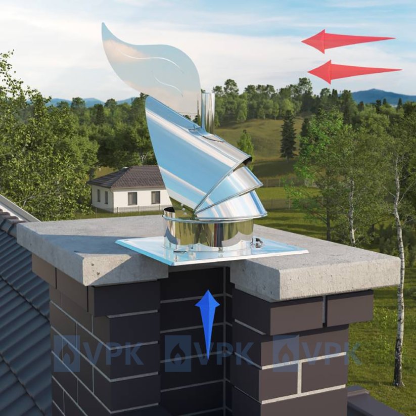Nerezová komínová hlavice Rotowent Dragon ø180 mm - instalace přišroubováním na komínovou desku