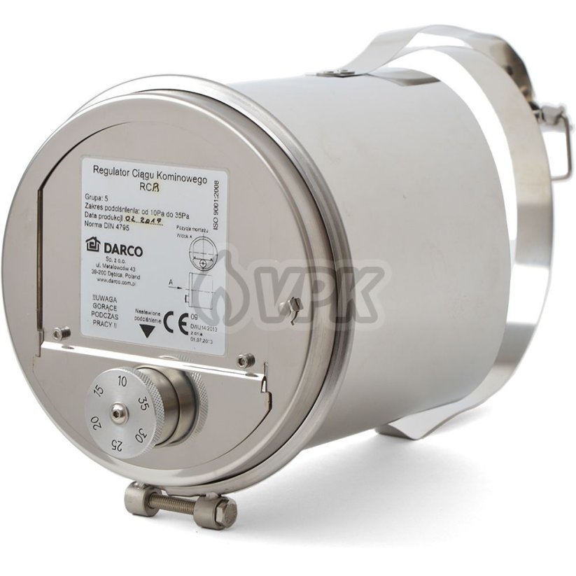 Regulátor komínového ťahu RCR so sponou - umiestnenie do dymovodu ø120-200 mm