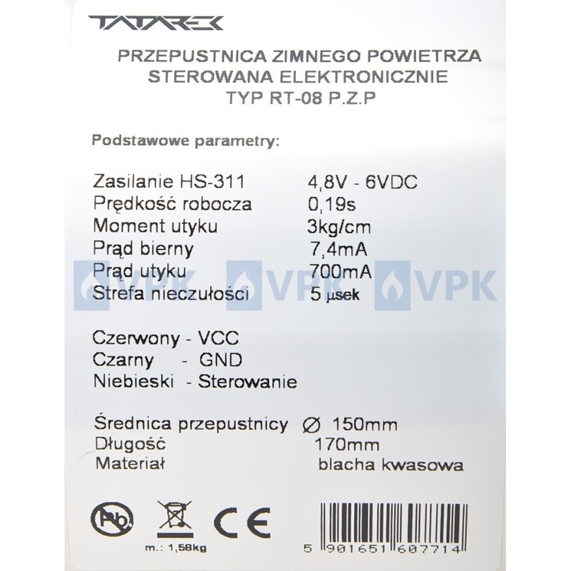 Ovládaná klapka pr. 150 mm bez tesnenia pre teplovodné vložky