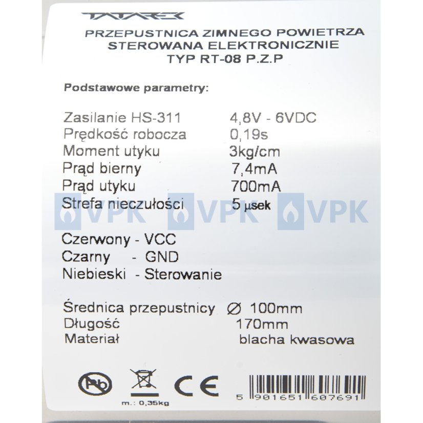 Ovládaná klapka pr. 100 mm bez těsnění pro teplovodní vložky
