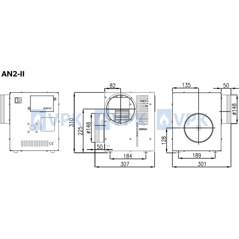 Ventilátor pre teplovzdušný rozvod Darco AN2-II (860 m3/h)