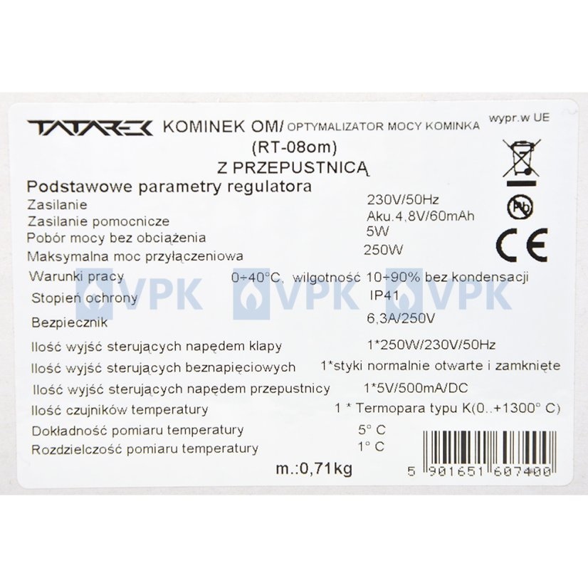Automatický regulátor spaľovania Tatarek RT-08OM pre teplovzdušné krby