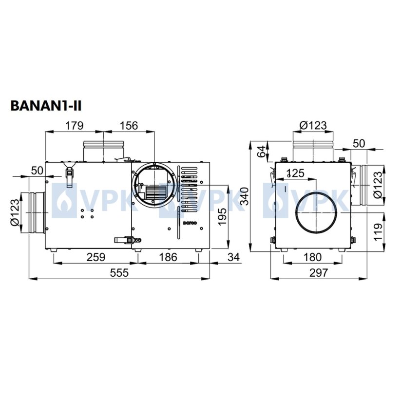 Ventilátor pre teplovzdušný rozvod Darco BANAN1-II (370 m3/h)