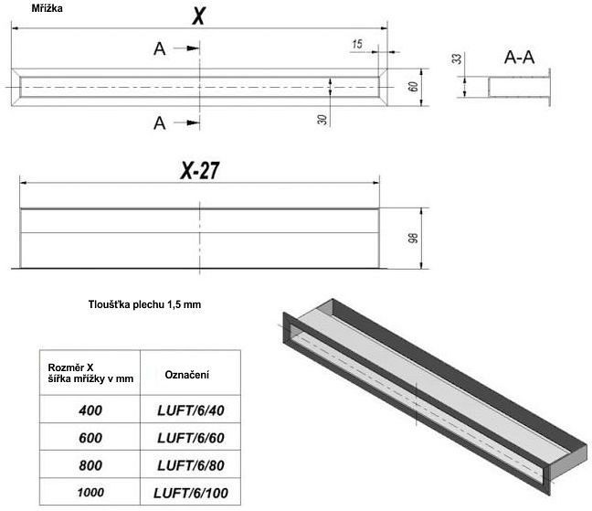 Ventilačný otvor LUFT 60x1000 mm - čierny