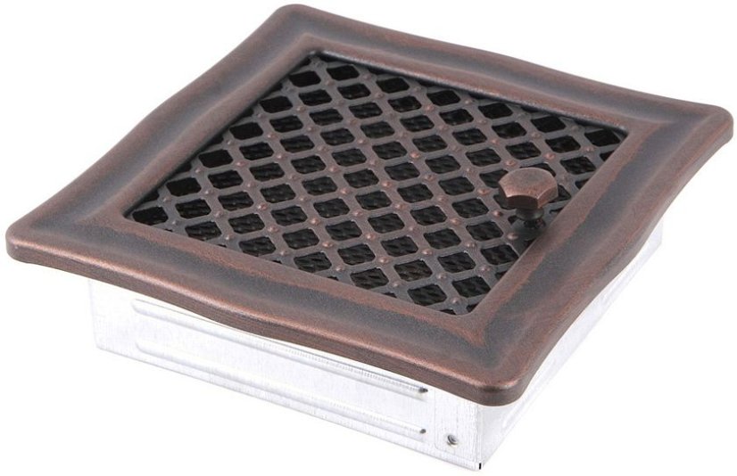 Ventilačná mriežka Deco 16x16 cm so žalúziou - medená patina