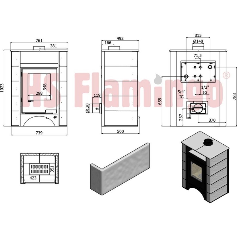 HS Flamingo - AQUAFLAM VARIO ® PERU 11/7kW, kachlica hnedá, elektronická regulácia