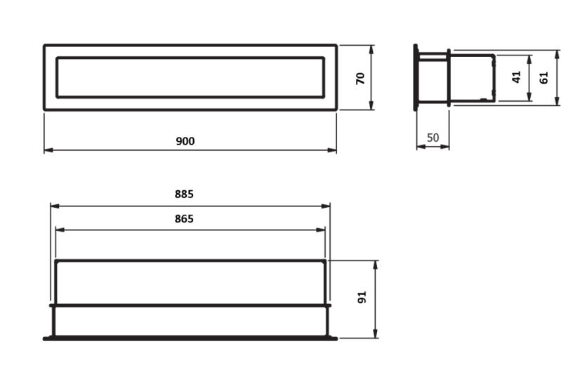 Ventlab V-Open - ventilačný otvor rovný 900x70 mm - čierny