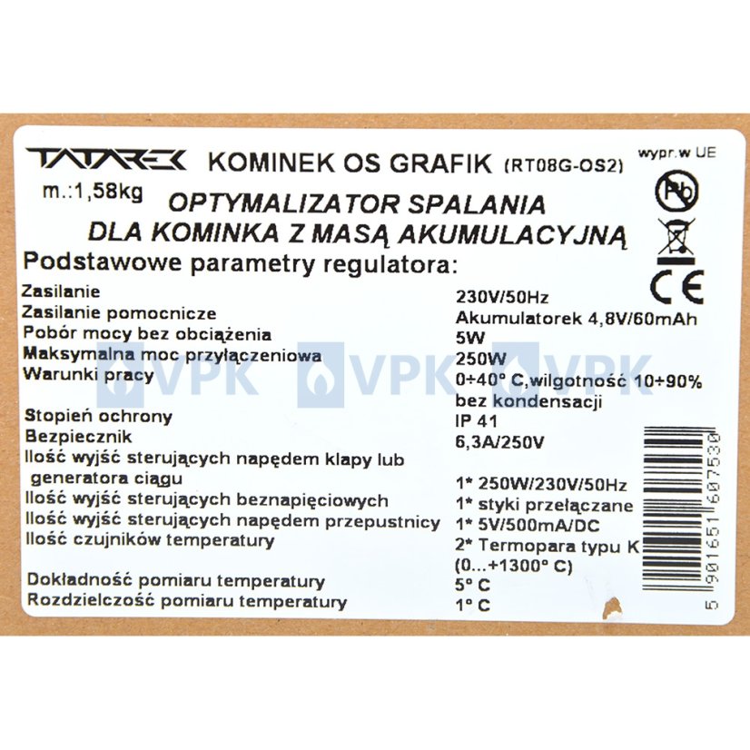 Automatický regulátor spaľovania Tatarek RT-08OS Grafik pre akumulačné krby
