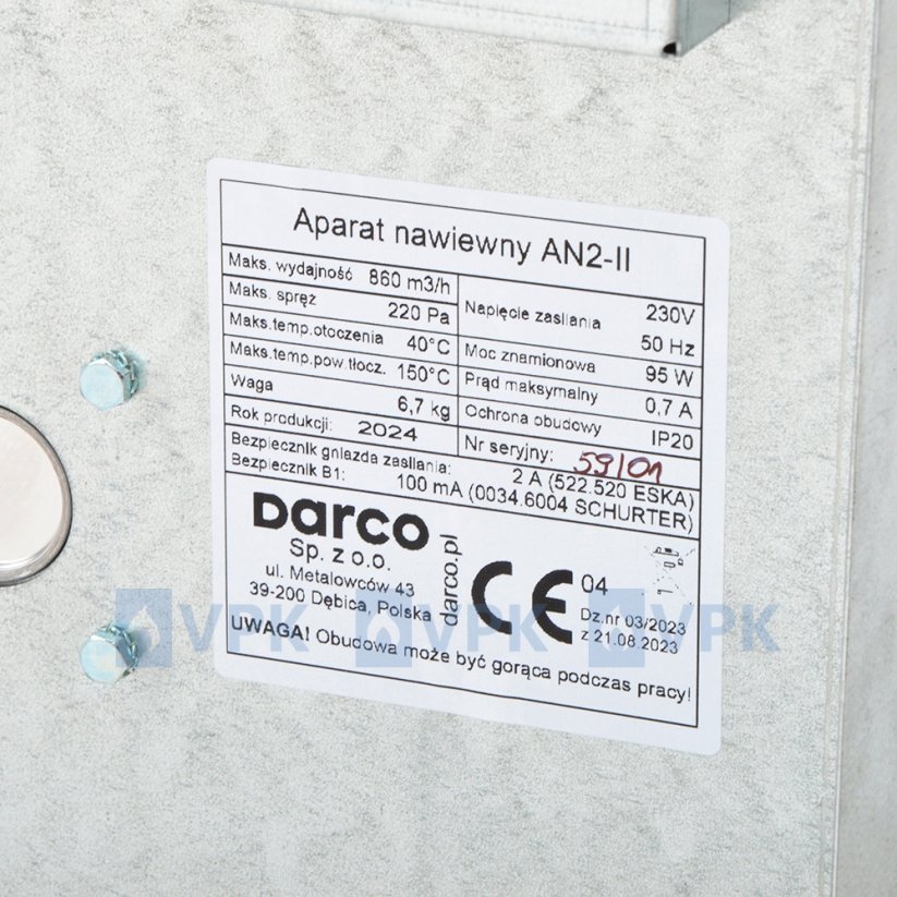 Ventilátor pre teplovzdušný rozvod Darco AN2-II (860 m3/h)
