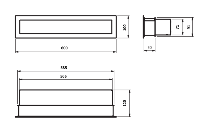 Ventlab V-Open - ventilačný otvor rovný 600x100 mm - čierny
