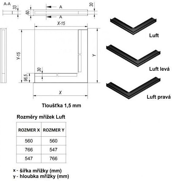 Ventilačný otvor LUFT rohový 560x560x60 mm - grafit