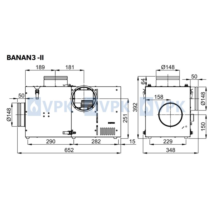 Ventilátor pre teplovzdušný rozvod Darco BANAN3-II (660 m3/h)