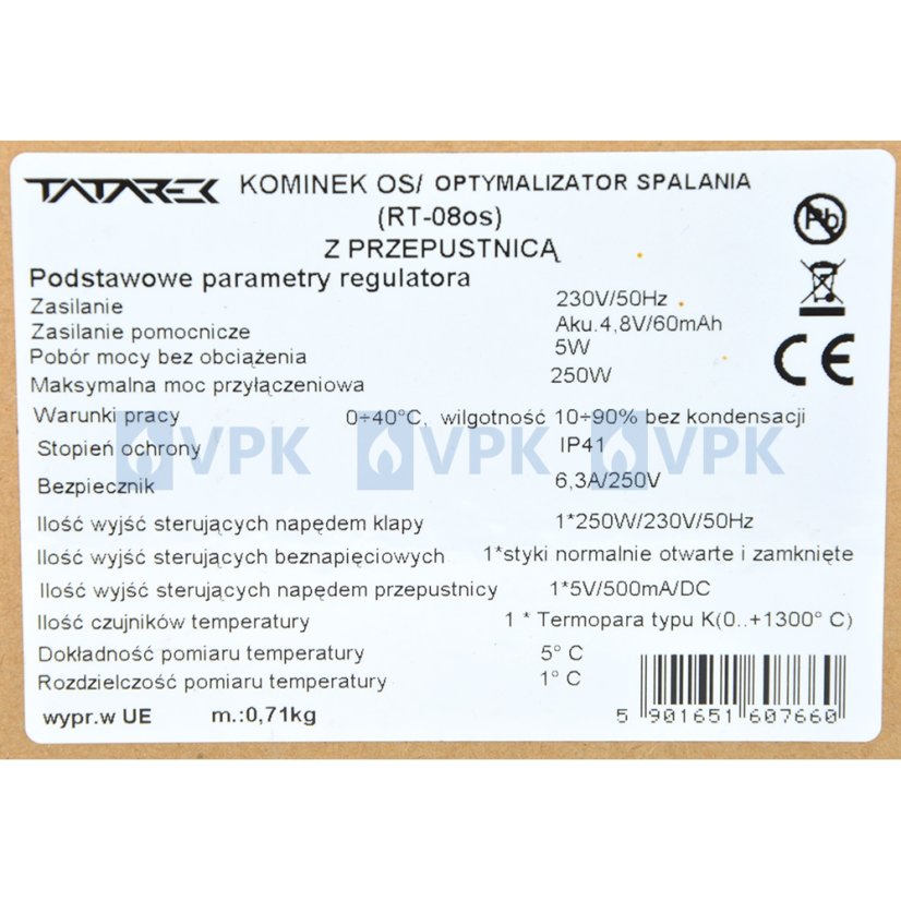 Automatický regulátor spalování Tatarek RT-08OS pro teplovzdušné a akumulační krby