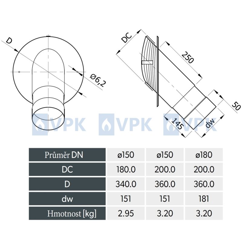 KC20 - Prechodka ø150 mm 45° (vsuvná) pre komíny ø180 mm