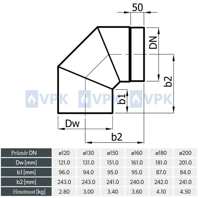 KA20 - Koleno dymovodu 90° / ø150 mm - pevné - antracit
