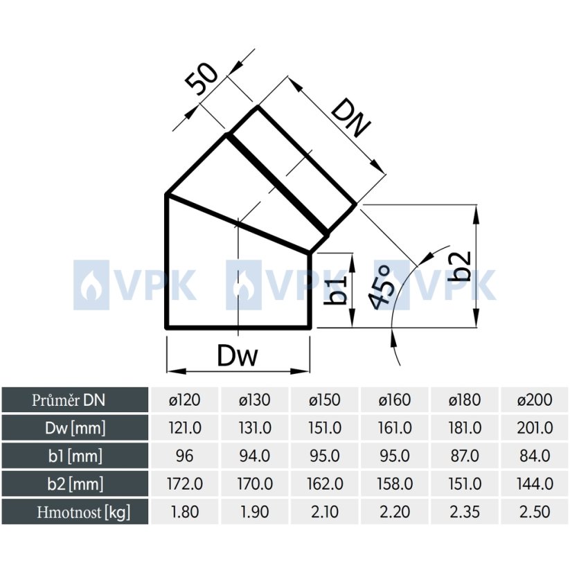KA20 - Koleno dymovodu 45° / ø150 mm - pevné - antracit