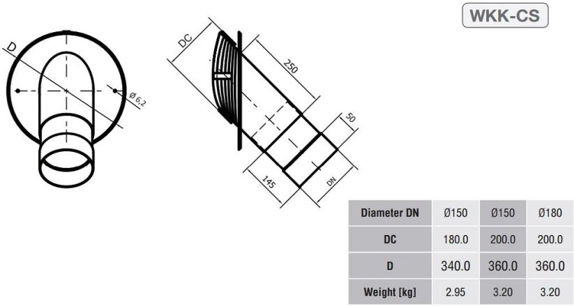 KC20 - Prechodka ø180 mm 45° (vsuvná) pre komíny ø200 mm