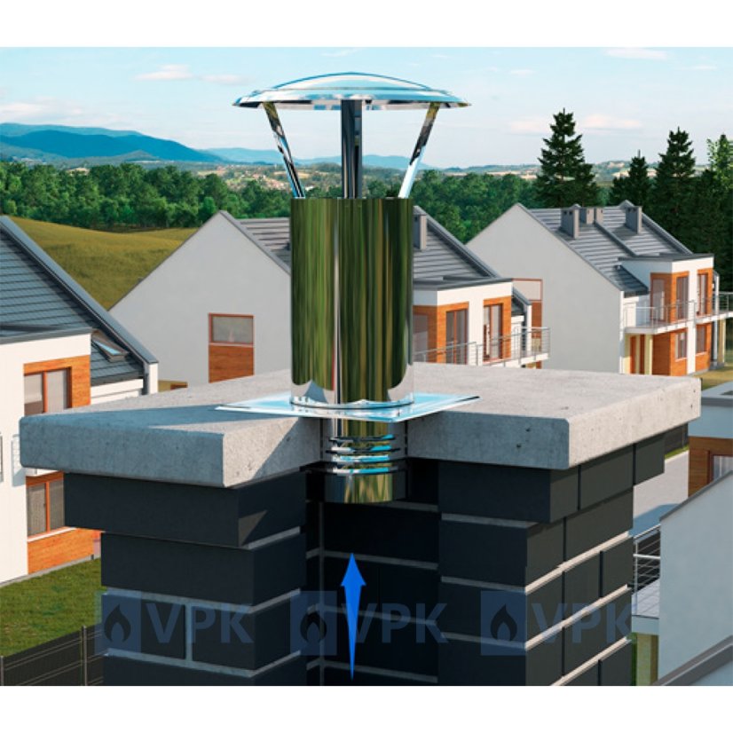 Nerezová komínová stříška ø200 mm - instalace přišroubováním na komínovou desku