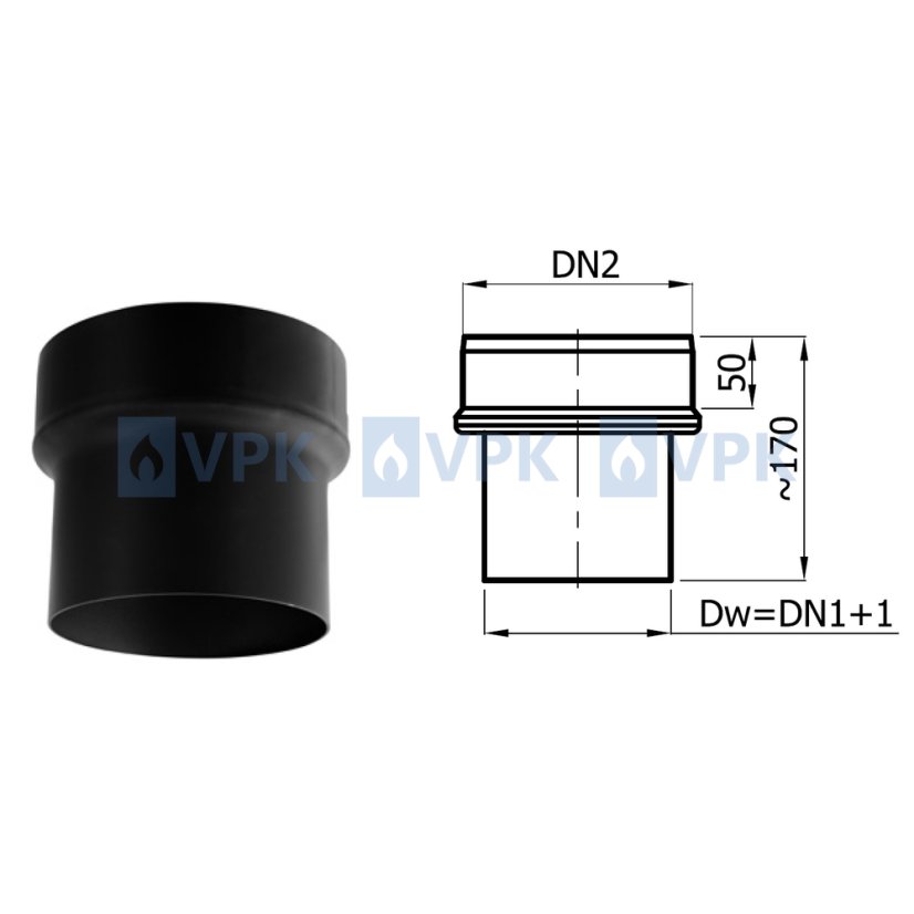 KA20 - Redukcia ø150/130 mm (smer po dyme) - antracit