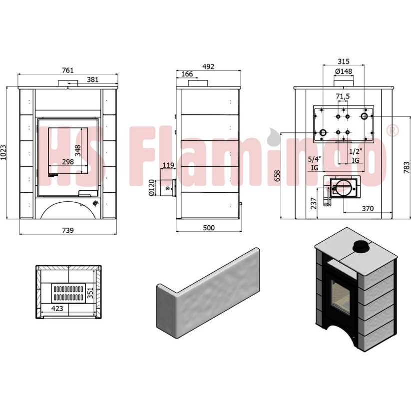 HS Flamingo - AQUAFLAM VARIO ® PERU 11/5kW, kachlica hnedá, elektronická regulácia